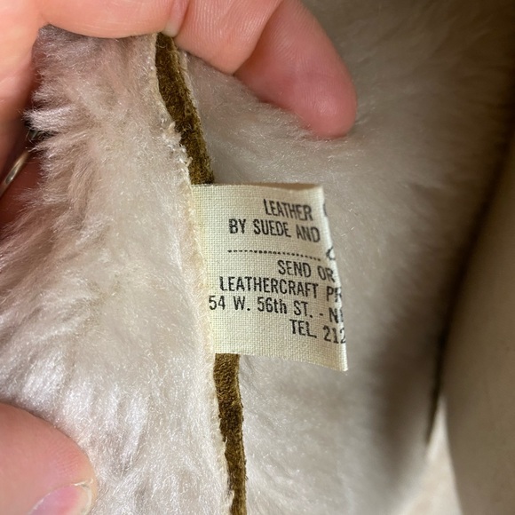 VINTAGE Genuine Suede Penny Lane Faux Fur Trim Belted Trench Coat Brown Small - Picture 7 of 12